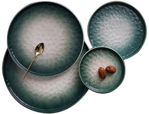 Juego De Vajilla De Cerámica De 11 Piezas con Diseño Degradado Blanco Y Relieve Platos Verdes para Fiestas Familiares Vajillas Completas Baratas