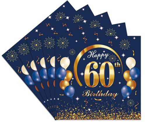 Wnddle Servietten 60 geburtstag, 60 Geburtstagsdeko Servietten, 60 geburtstag deko, 40 Stück Party Servietten Tischdeko für Sie 60. Geburtstag Mädchen Frau Frauen Happy Birthday Servietten Deko