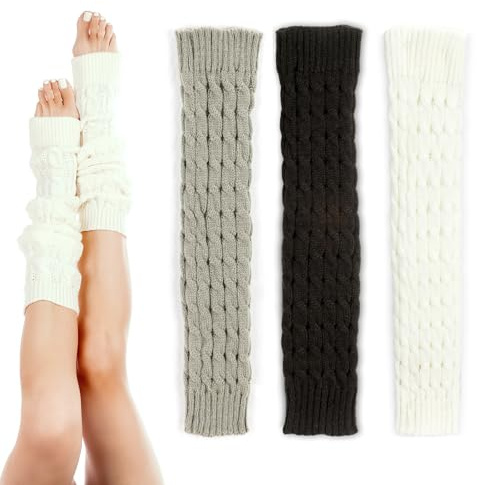 JETOP Stulpen Damen Schwarz Weiß Grau Winter 3 Paar Beinwärmer Damen Kinder | Gestrickte Beinstulpen Damen Bein Stulpen Frauen Mädchen Winter Leg Warmers Stulpen Oktoberfest Damen für Ballett Yoga Tanz