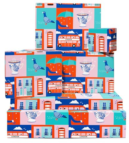 Londoner Geschenkpapier – 6 Bögen Geschenkpapier für Männer und Frauen – für Geburtstag, Hochzeit, Weihnachten, Feiertage – mit Aufklebern – recycelbar – von Central 23