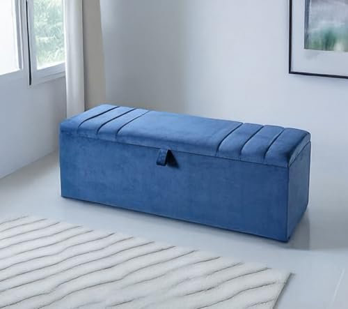 Spring Well SideBars Ottoman Storage Box Seat Foot Stool Ottoman Box with Lid for Kids Toys, Bedroom, Plush Velvet, Living Room,3ft,4ft,4ft6,5ft (Silver, 4ft6 Double)