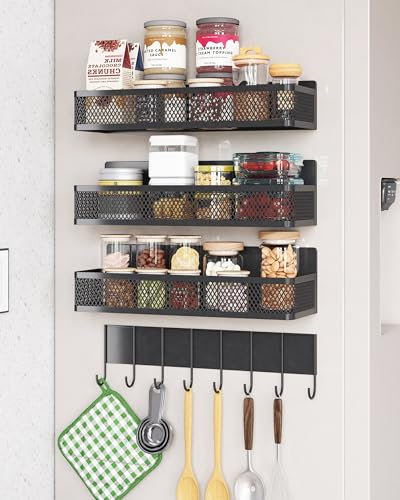 UMDONX Étagère Magnétique,Lot de 4 étagères magnétiques à épices pour réfrigérateur,Porte Épices Magnétique Frigo pour Le Rangement et l'organisation de la Cuisine(Noir)