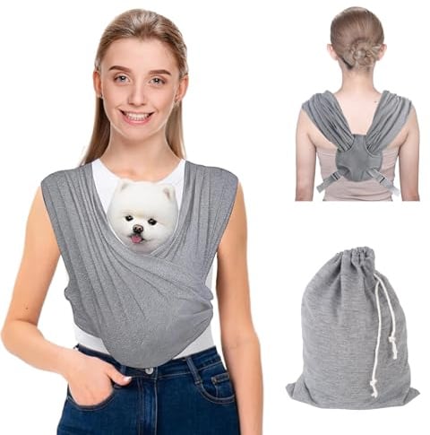 Trendecor Hundetragetasche, Hundetragetuch für Kleine Hunde Verstellbarem Riemen Hundetasche Tragetuch Hund Bis 9kg für Hunde und Katzen Spaziergänge Aktivitäten im Freien (Grau)