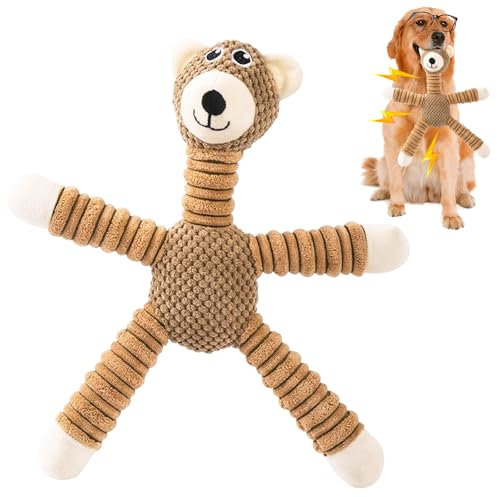 GmwyCzV Hundespielzeug Quietschend, Hundespielzeug Unzerstörbar für Gegen Langeweile, Baumwollseil Interaktives Spielzeug für Welpen, Welpenspielzeug für Kleine und Mittelgroße Hunde (Bär, Braun)