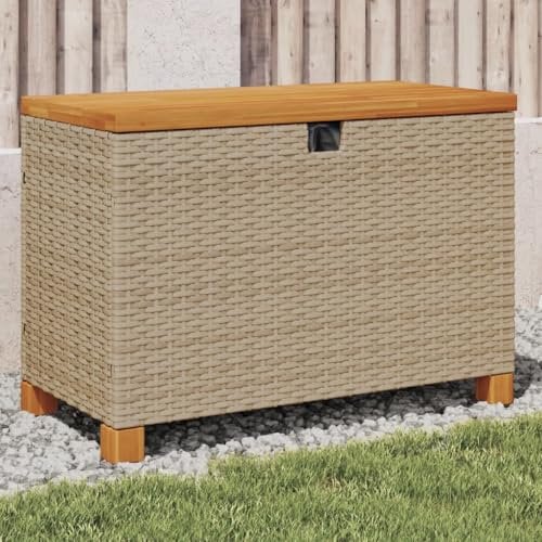 CozyAbode Garten-Auflagenbox Gartentruhe Poly Rattan Akazienholz (Beige, 110 x 55 x 63 cm)