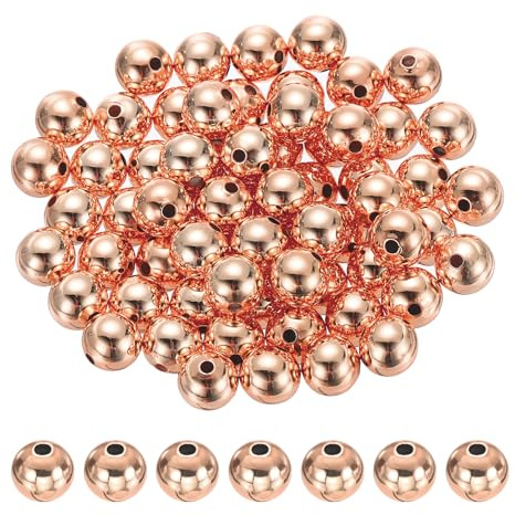 PATIKIL Rose Gold Filled Spacer Beads, 64Pcs 6mm Metal Smooth Round Ball Beads for Bracelet Jewelry Making Necklace DIY