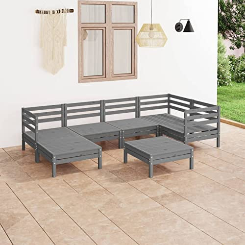 Fasba Kiefernholz Massiv Garten Lounge Set Holz, Gartenmöbel 7-TLG. Ecksofa Mittelsofa Tisch Fußhocker Gartensofa Sitzgruppe Lounge Sofa Garten Garnitur Gartenset Grau