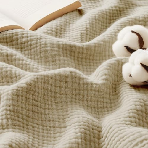 Lanqinglv 4-Lagig Musselin Decke 130x150 cm Beige Babydecke Musselin | Oeko-Tex zertifizierte Kuscheldecke 100% Baumwolle Wohn- & Kuscheldecke für Couch und Sofa,Bett-Überwurf,Baumwolldecke