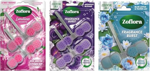Zolfora Rim Block Mixed Fragrence Bundle - Blue Lotus & Waterlily - 1x48g, Midnight Blooms - 2x48g & Sweet Freesia & Jasmine - 2x48g