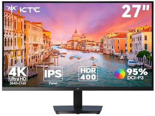 KTC 27 Inch Monitor 4K | UHD@60Hz | 1.07 Billion Colors, 133% sRGB, 100% DCI-P3, ΔE<2 | 400 cd/㎡ Brightness, HDR400 | VESA 100x100mm | Hardware Anti-Blue Light | 2 x HDMI 2.0, 1 x DP 1.4 | H27P27