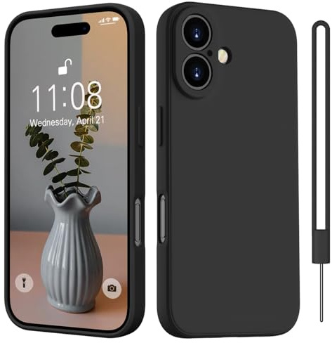HGH für iPhone 17 Hülle Silikon mit 1 Lanyard, Schwarz | Handyhülle für iPhone 17 Dünn Rundumschutz mit Microfiber-Innenfutter Kratzfest Schutzhülle