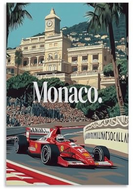 F1 Poster Formula Racing Car Monaco Vintage Cover Für Zimmer, Ästhetische Leinwand-Wandkunst, Schlafzimmer-Dekor Posters 24x36inch(60x90cm)