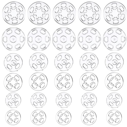Larrel 60 Paar Druckknöpfe, 3 Größen Druckknopf zum Anähen Runde Transparent Kunststoff Druckknöpfe zum AnnäHen Unsichtbare Annähen Druckknopf DIY Handwek für Hemden, Kleidung, Basteln(7, 10,15 mm)