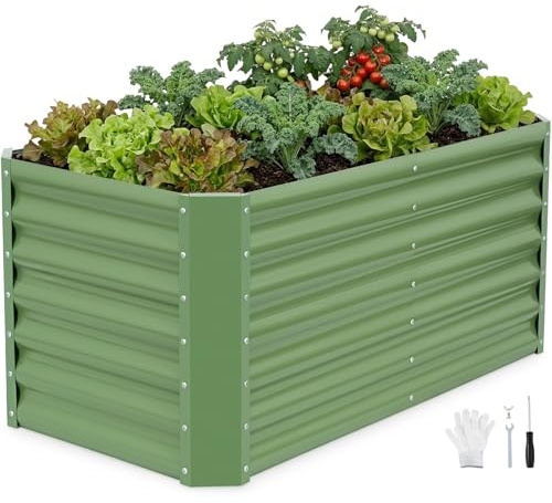 INNO STAGE Verzinkte Hochbeet-Bausätze, 120 x 60 x 53 cm – Hochbeete aus Metall für den Außenbereich, hohe, große Hochbeete aus Stahl für Gemüse und Blumen, Pflanzkästen für den Außenbereich – Grün