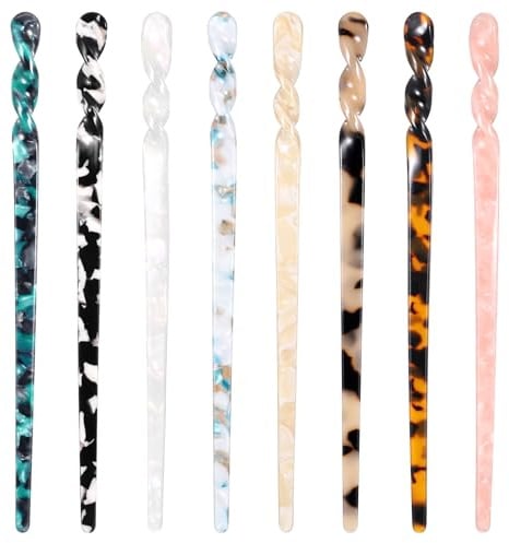 SHENLIU 8 Pcs Hair Sticks, Hair Chopsticks for Women, Acetate Hairs Pins | 6.81 Inch Acetate Hairs Pins for Buns & Long Hairs, Leopard Print & Tortoise Shell