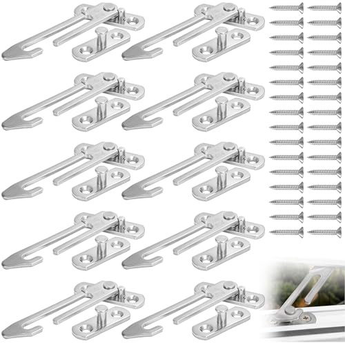 8Pcs Window Restrictors Locks with Screws, 8.5x4.8cm Stainless Steel Upvc Window Restrictor Hook, 4 Left Handed & 4 Right Handed Child Safety Security Catch Lock Buckle for Home School Kindergarten