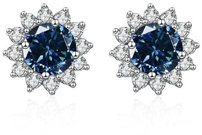 Boucles d'oreilles en moissanite rose/bleue/verte, femmes et hommes, diamant 1 carat couleur D VVS1, boucles d'oreilles tournesol argent sterling S925, pour mariage ou anniversaire, avec certificat