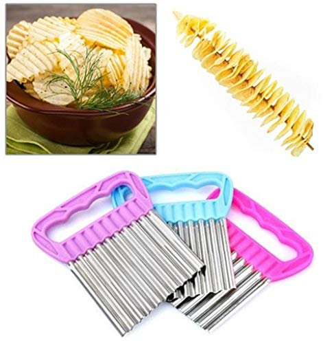 Wellenschneider Obst- und Gemüseschneider Chips Chopper Dekoschneider Edelstahl (EIßBLAU)