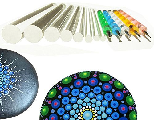 Mandala-Pinsel-Set, 12-teilig, Flacher Kopf, 4 mm, 5 mm, 6 mm, 8 mm, 10 mm, 12 mm, 14 mm Durchmesser, 5 Eingabestifte (Set1)