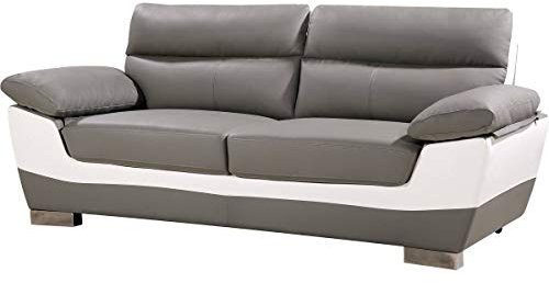 Habitat et Jardin - Canapé Droit en Cuir Reconstitué et PVC Dallas 2 Places Blanc et Gris - Canapé Fixe Design Moderne - Longeur 210 cm