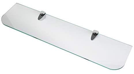 BSM Marketing - Estantes de cristal endurecido de 6 mm de grosor con esquinas curvadas y estante grande con acabado cromado, soporta 600 mm y 500 mm (aprox.), 1 estante transparente., 600mm x 150mm