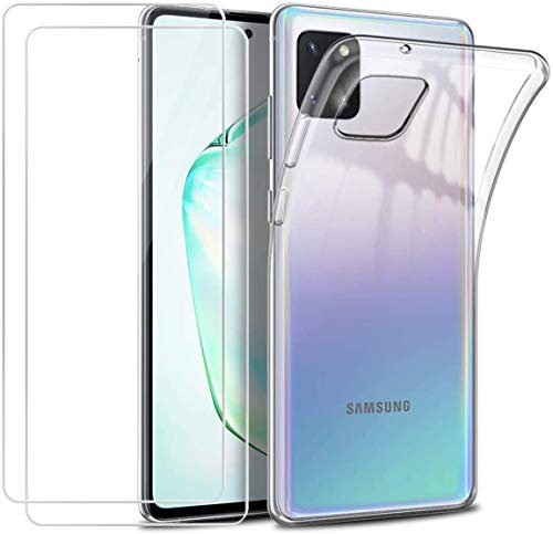NOVAGO Compatible avec Samsung Note 10 Lite (2020)-Pack Complet- Coque de Protection Résistante + 2 Films de Protection écran en Verre trempé (Transparent Souple)