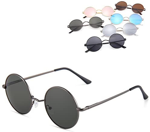 Netrox Runde Sonnenbrille im Retro-Stil mit Metallrahmen + Etui und Microfaserbeutel - UV400-Schutz - Vintage Unisex Herren und Damen - Sonnenbrillen, Gläser verspiegelt, Sunglasses, rund, grün