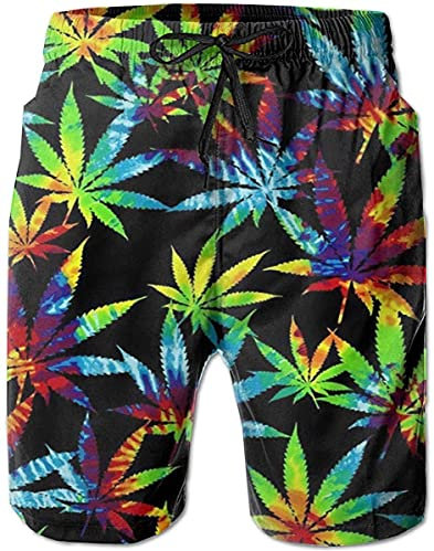 Shuwekk Herren-Badehose, bedruckt, Strand-Shorts, schnelltrocknend, für den Sommer, Boardshorts mit Netzfutter - Weiß - X-Large