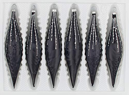 6 TLG. Glas-Zapfen Set in 'Ice Schwarz Silber' Regen - Christbaumkugeln - Weihnachtsschmuck-Christbaumschmuck