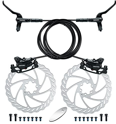 RUJOI Fahrrad-Scheibenbremsen-Kit, Hydraulisches Scheibenbremsen-Set mit Aluminium-Öldrucksattel und Fahrradbremshebel aus Vollaluminiumlegierung, 2 Stück 160-mm-Rotor, Belageinsteller für Rennrad