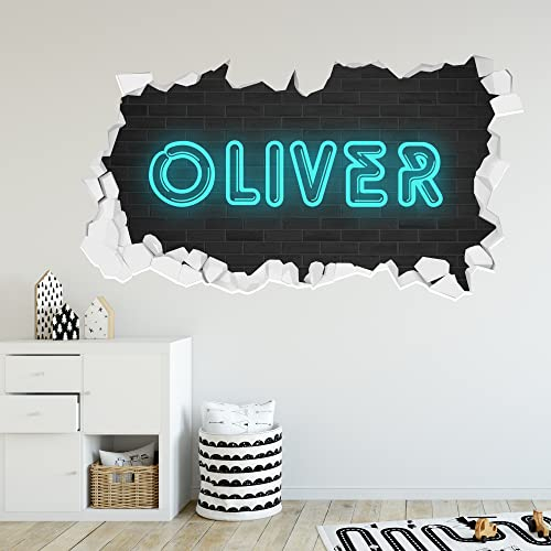 Personalised Neon Name Broken Wall Sticker Art Decal Kids Bedroom Mural (60cm Width x 30cm Height)