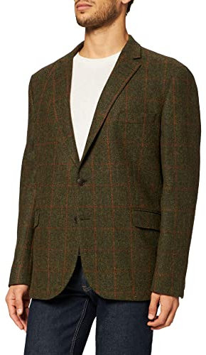 HACKETT LONDON Mens Green Tweed Wpane Jacket, 6AHGREEN/Ornge, 48W/32L