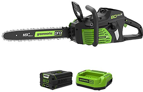 Greenworks Pro 80 V 45 cm Brushless Motosierra Inalámbrica, Velocidad de la Cadena 10,5 m/s, Freno Electrónico, Lubricación Automática (con 2Ah Batería y Cargador)