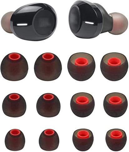 Rqker Ear Tips Compatible with JBL 115TWS 125TWS Earbuds, 6 Pairs S/M/L Sizes Soft Silicone Ear Tips Earbud Covers Eartips Earbuds Replacement Tips, Compatible with JBL 115TWS 125TWS, Black Red sml