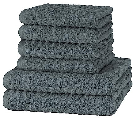 Merana OSLO Handtuch Set | schnelltrocknend, weich & fusselfrei | Frottier Luxus Qualität | 100% Baumwolle Frottee | OEKO-TEX | 590 GSM | Geschenkset Dunkelgrau (6er Sparset | 4 Handtuch, 2 Duschtuch)