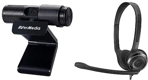 AverMedia Live Streamer Webcam PW313, Sichtschutzverschluss & EPOS PC 8 USB-On-Ear-Stereo Headset PC, Kopfhörer mit Kabel