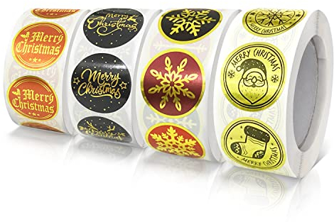 Frohe Weihnachten Aufkleber 2.5 cm Rund Selbstklebend Weihnachtsaufkleber Etiketten Ablösbar Merry Christmas Sticker für Geschenke Verpackung Deko 4 Rolle, 2000 Stück