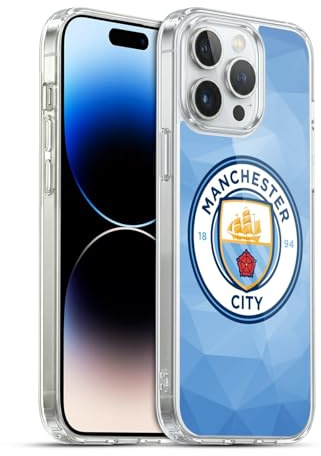 Head Case Designs Officially Licensed Manchester City Man City FC Blue Full Colour Badge Geometric Gel Case [Military Grade] Compatible with Apple iPhone 14 Pro Max and Compatible with MagSafe