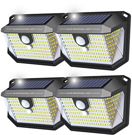 QWYEURO solarlampen für außen 178 LED-Solar-Sicherheitsleuchte für den Außenbereich mit Bewegungssensor, 3 Modi, 270° Weitwinkel & IP65 wasserdichte solarbetriebene Außenbeleuchtung (4er Pack)
