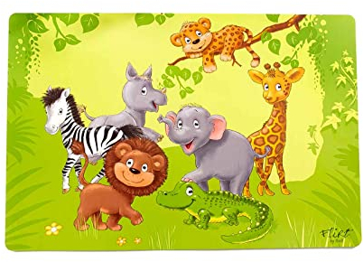 Ritzenhoff & Breker Platzset Dschungeltiere, Tischset 45 x 30 cm für Kinder, Platzmatte mit Tier-Motiven, Abwischbar