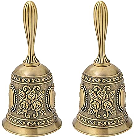 2 x Handglocke, Ring, Metall, Alarm, Hand in der Hand, eine Klingel für das Büro, Teeglocke, Weihnachtsglocke, goldfarben