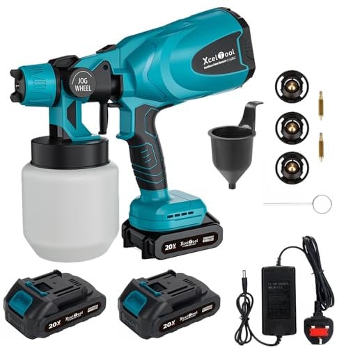 Cordless Paint Sprayer, 20V Paint Spray Gun With 3 Nozzles,800ML Detachable Container, Paint Sprayer for Fences,Sheds,wood,Wall Latex and Metallic (Blue(2 Batteries))