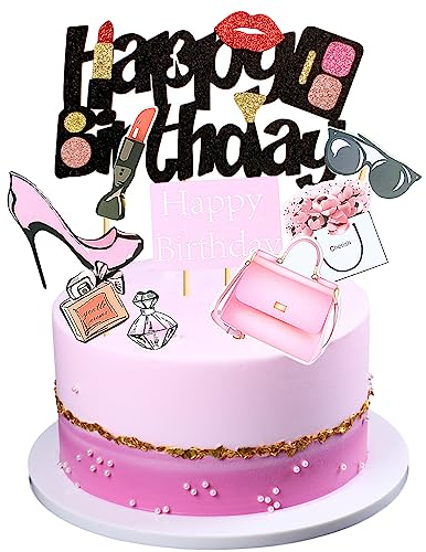 Weenkeey 17 Stück Makeup Tortendeko Kosmetik Cupcake Toppers Happy Birthday Makeup Thema Cake Topper Kosmetik Kuchen Topper Cupcake Picks für Mädchen Geburtstagsdeko