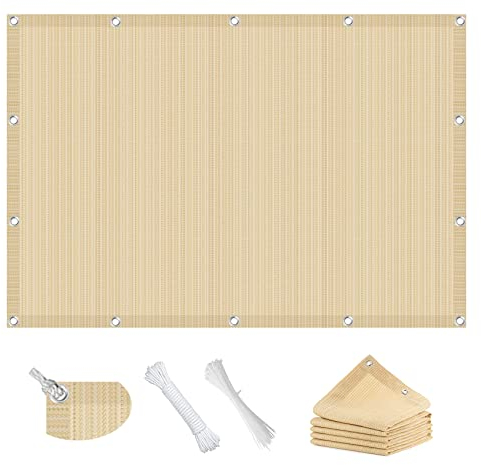 Sonnenschutz Balkon 1.8 x 2 m luftdurchlässig, wasserdurchlässig Sonnensegel Sonnenschutz Rechteckig Kostenlose 1 × 5m Seile für Außenbereich,Garten, Creme Farben