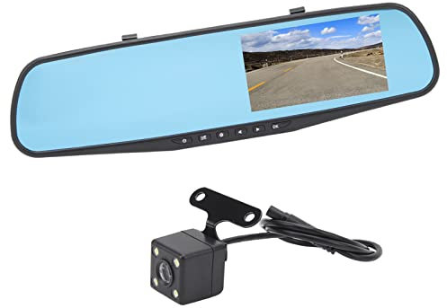 Espejo con Cámara Integrada 4 3 Pulgadas 1080P HD Lentes Duales Estabilización De Imagen Retrovisor Inteligente para Coche Cámara Delantera Y Trasera De Estacionamiento Sin Deslumbramientos
