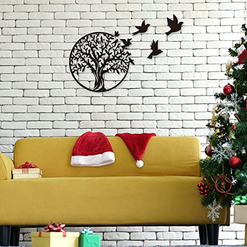 RNQZ Décoration Murale en métal, Arbre de Vie en métal * 1 + Oiseau de Paix * 5, décoration Murale d'arbre à Suspendre, décoration de la Maison, Salon, décoration intérieure,Noir,49CM