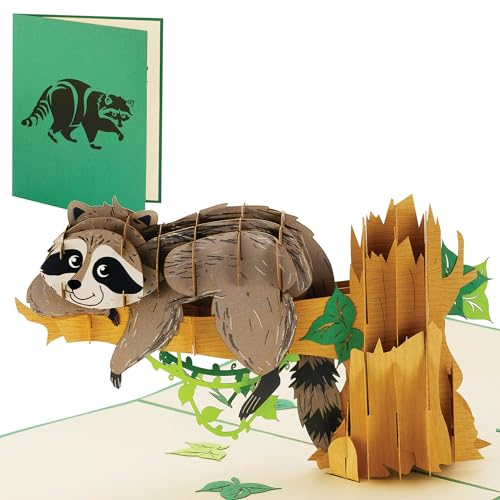 ioyounow Waschbär-Pop-Up-Karte, 15,2 x 30,5 cm, 3D-Popup-Waschbär-Karten-Design, attraktiv und bezaubernd, perfekt für Tierliebhaber, Geburtstagsgeschenkkarte für Mädchen und Jungen, Papiergeschenke
