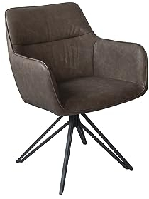 SAM Drehstuhl Pitt, 180 Grad drehbar, Kunstlederbezug Dunkelbraun, Esszimmerstuhl/Armlehnstuhl mit Metallgestell schwarz