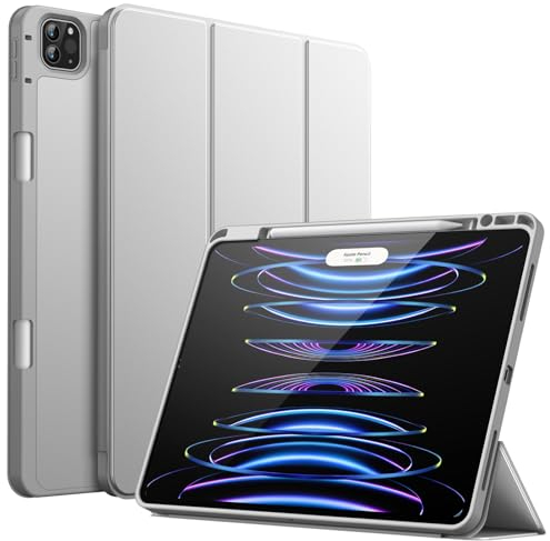 JETech Hülle für iPad Pro 12,9 Zoll (6./5. Generation, Modell 2022/2021) mit Stifthalter, Unterstützung Pencil Aufladung der 2. Gen, Dünne Tablet Schutzhülle mit TPU Rückseite (Silber)