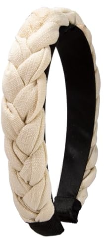Alpenflüstern Trachten-Flecht-Haarreif Leinen-Optik - Damen Haarschmuck rutschfest, Haarband geflochten fürs Dirndl (natur-weiss) ADV141
